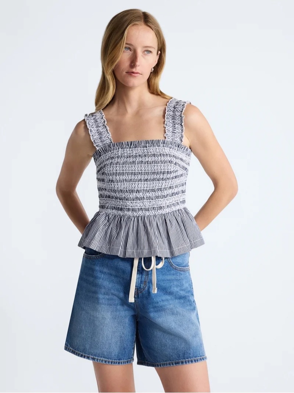 Free Assembly Women's Smocked Cotton Peplum Hem Tank Top NWT